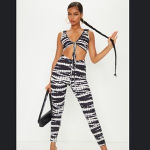 Black Tie Dye Printed Bralette and Leggings Set